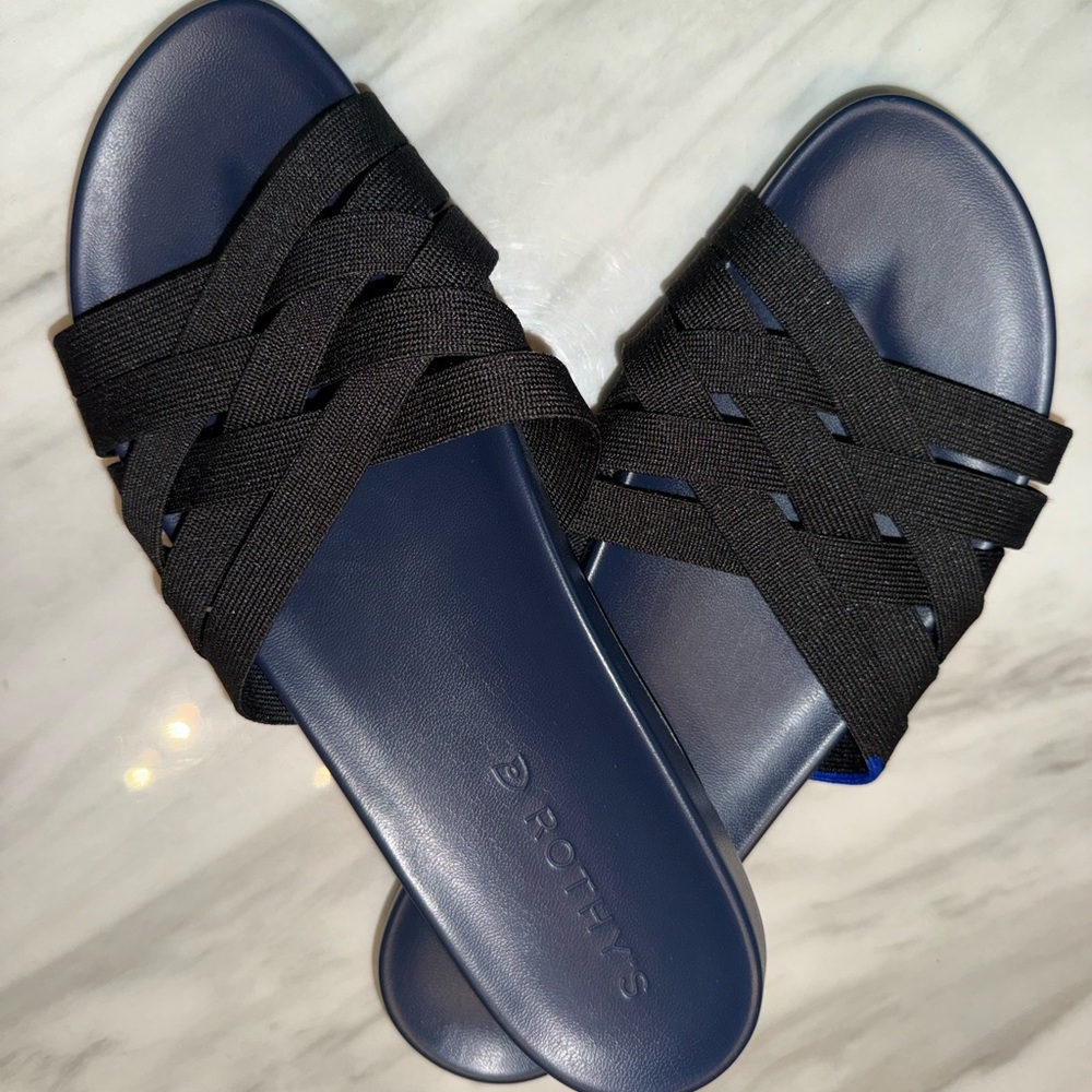 Rothy's Midnight Blue and Black Slides